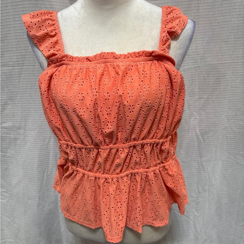 Francesca's Collections Coral Eyelet Top
